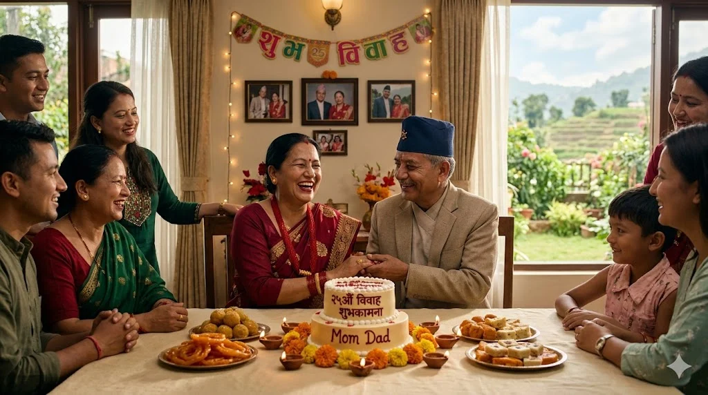 Sweet 25th Anniversary Wishes for Mom Dad in Nepali